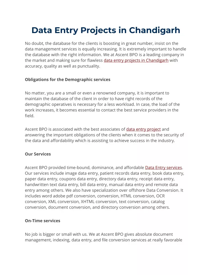 data entry projects in chandigarh