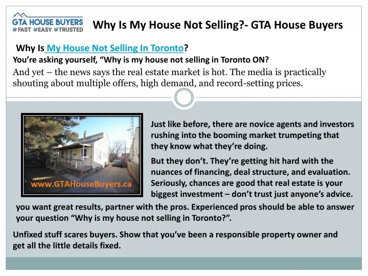 why is my house not selling gta house buyers