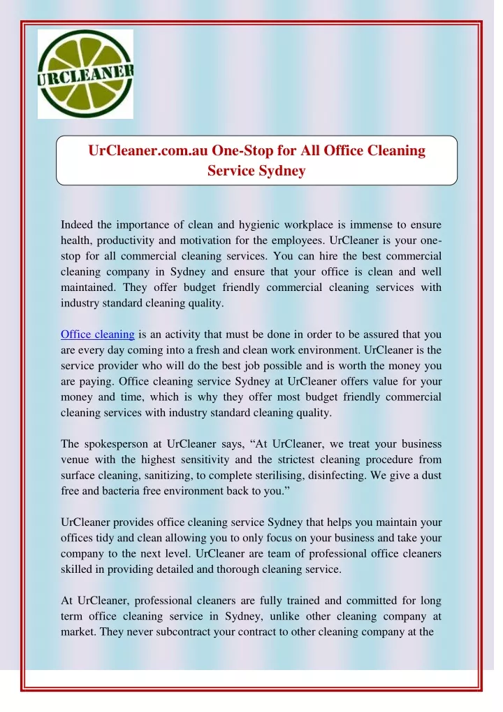 urcleaner com au one stop for all office cleaning