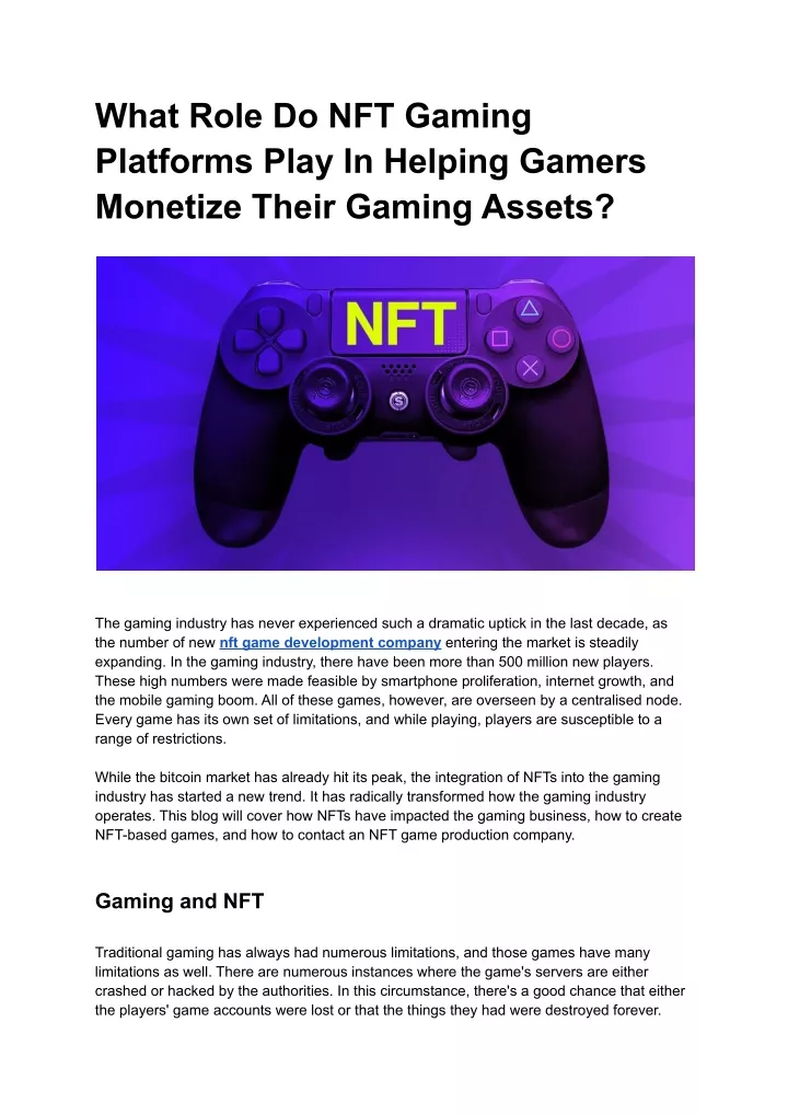 what role do nft gaming platforms play in helping