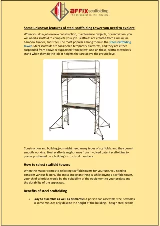 some unknown features of steel scaffolding tower