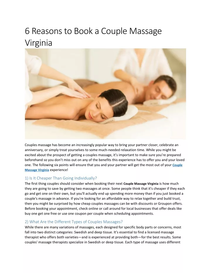6 reasons to book a couple massage virginia