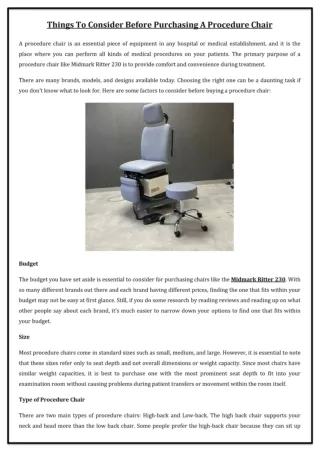 Things To Consider Before Purchasing A Procedure Chair