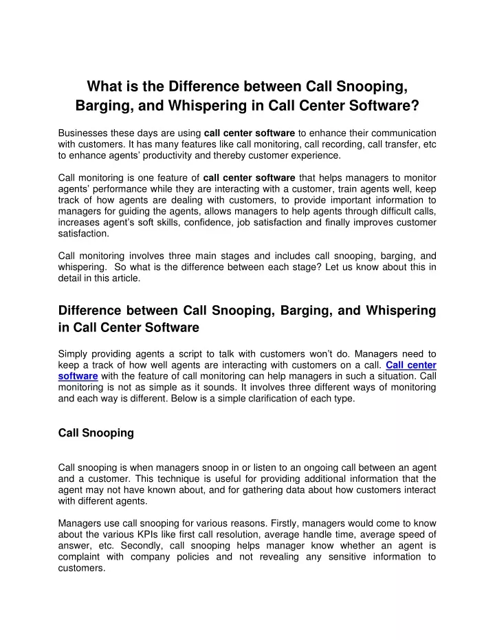 what is the difference between call snooping