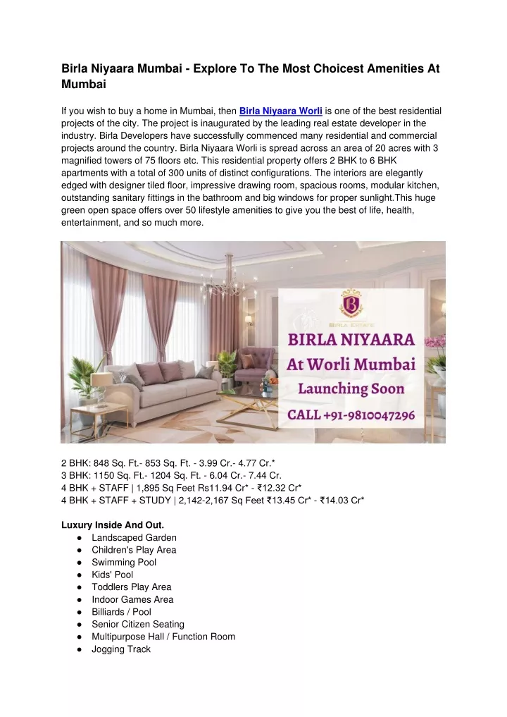 birla niyaara mumbai explore to the most choicest