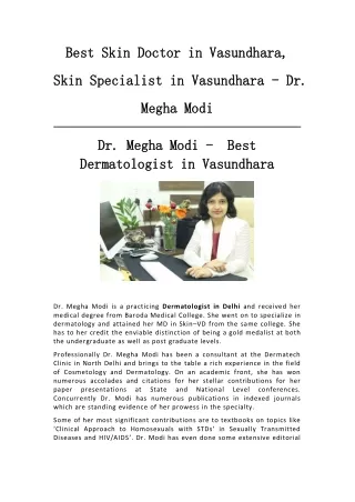 Best Skin Doctor in Vasundhara, Skin Specialist in Vasundhara - Dr. Megha Modi