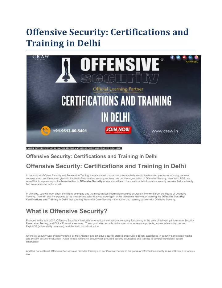 offensive security certifications and training