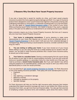 3 Reasons Why One Must Have Vacant Property Insurance