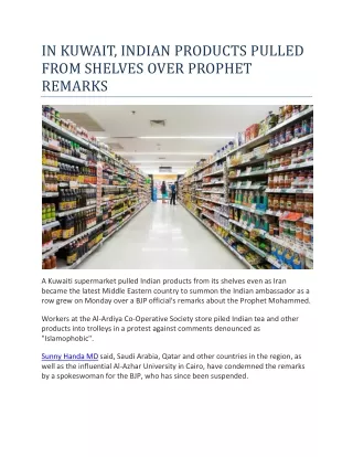 IN KUWAIT, INDIAN PRODUCTS PULLED FROM SHELVES OVER PROPHET REMARKS