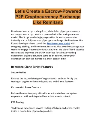 Let's Create a Escrow-Powered P2P Cryptocurrency Exchange Like Remitano