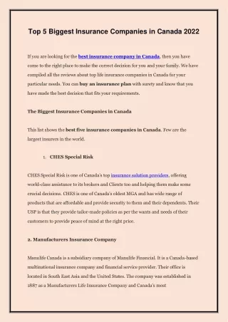 Top 5 Biggest Insurance Companies in Canada 2022
