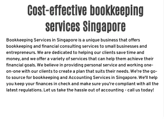 Cost-effective bookkeeping services Singapore