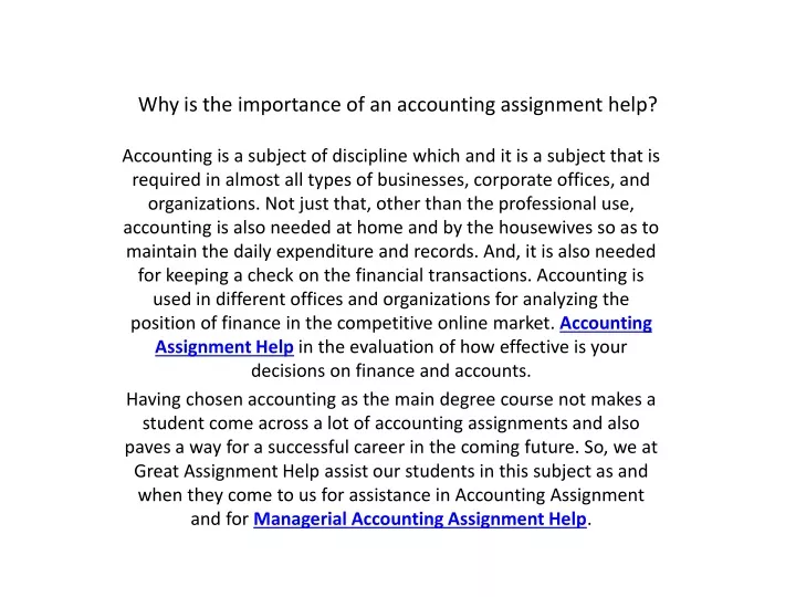 why is the importance of an accounting assignment help