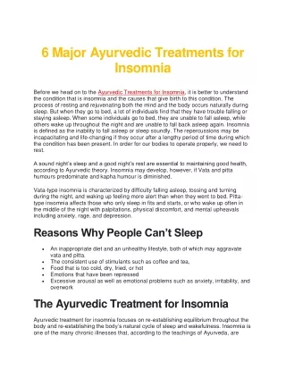 6 Major Ayurvedic Treatments for Insomnia