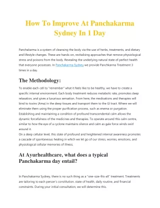How To Improve At Panchakarma Sydney In 1 Day