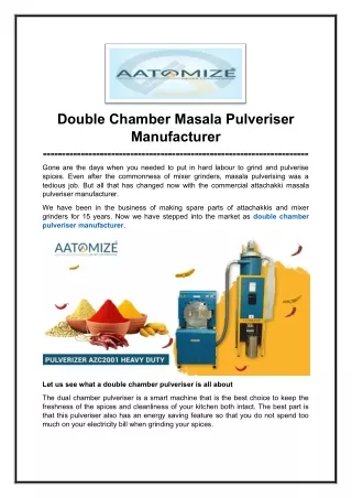 Best Double chamber pulveriser manufacturer in India