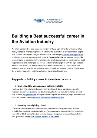 Building a Best successful career in the Aviation Industry