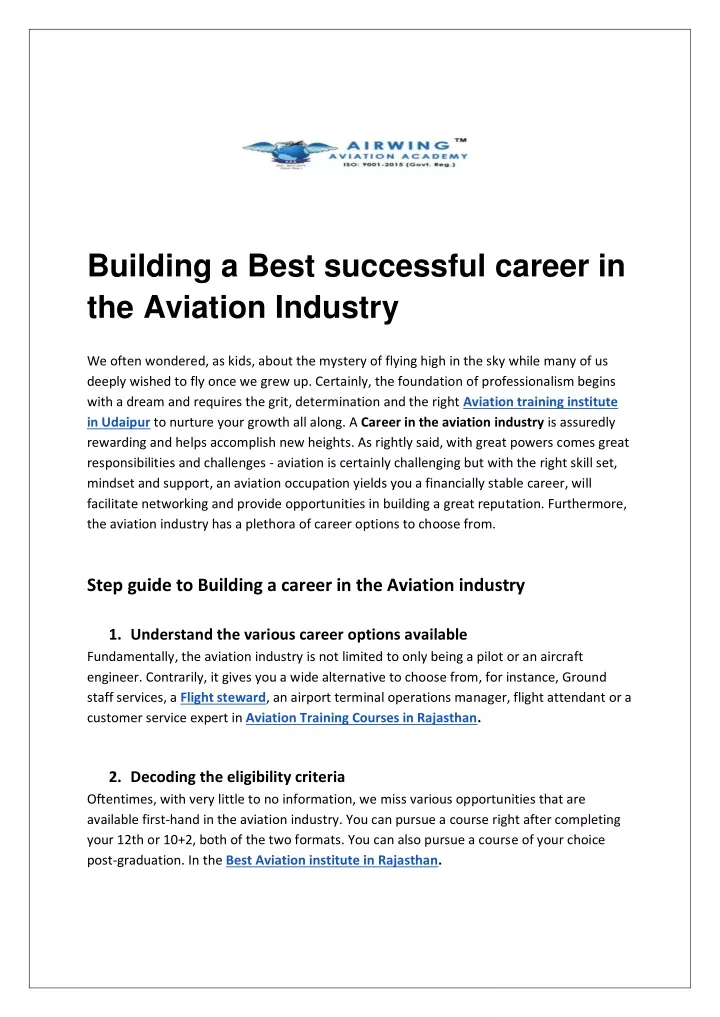 building a best successful career in the aviation