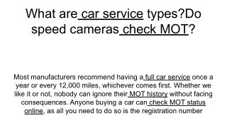 What are car service types_Do speed cameras check MOT_