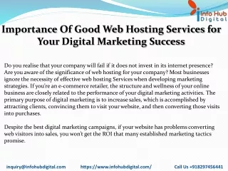 Importance Of Good Web Hosting Services for Your Digital Marketing Success