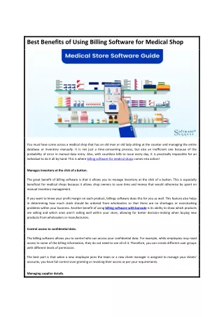 Best Benefits of Using Billing Software for Medical Shop