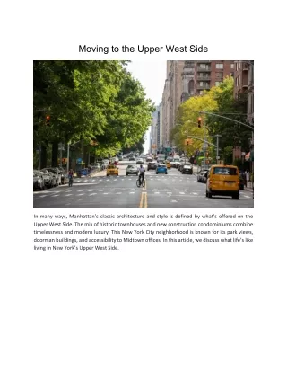 Moving to the Upper West Side