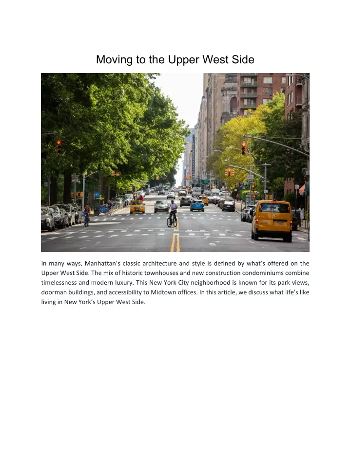 moving to the upper west side