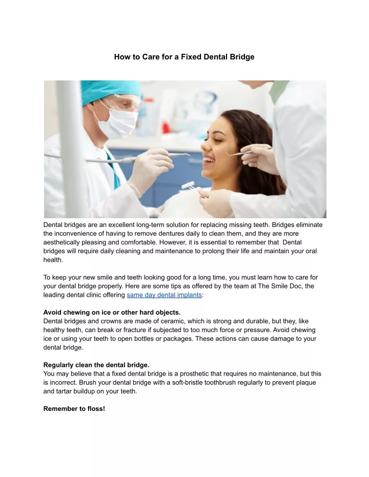 how to care for a fixed dental bridge