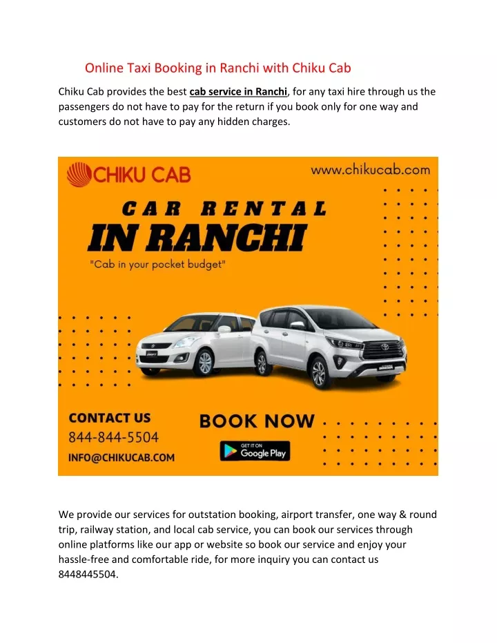 online taxi booking in ranchi with chiku cab