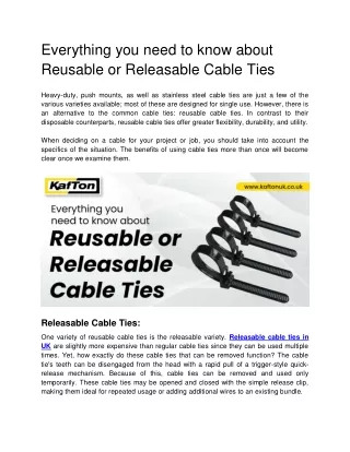 Everything you need to know about Reusable or Releasable Cable Ties
