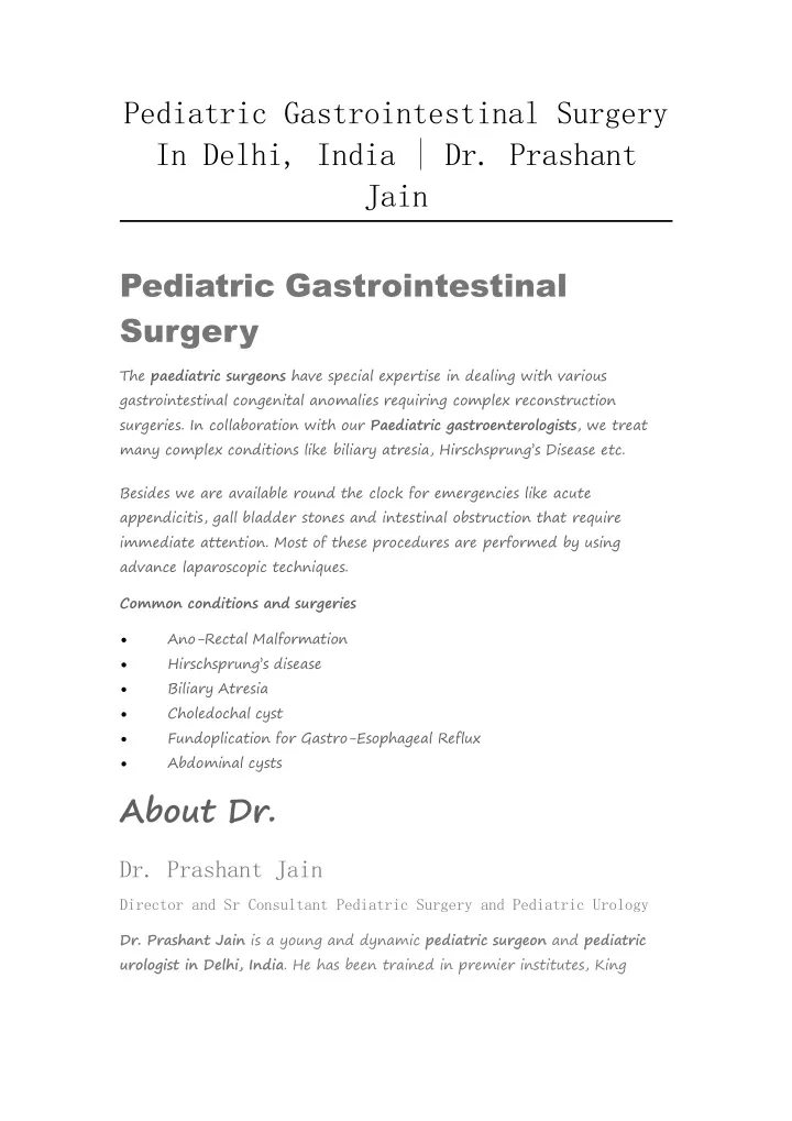 pediatric gastrointestinal surgery in delhi india dr prashant jain