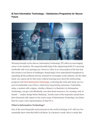B.Tech Information technology – Satisfactory programme for secure future