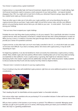 your choice is cryptocurrency a great investment