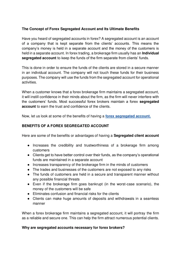 the concept of forex segregated account