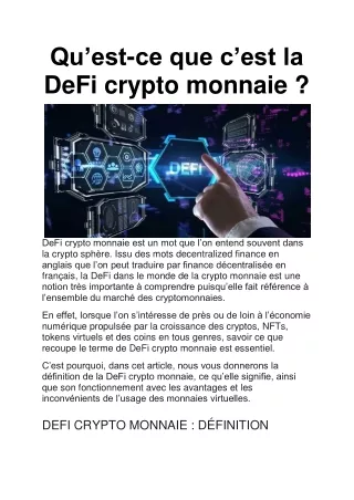 qu est ce que c est la defi crypto monnaie