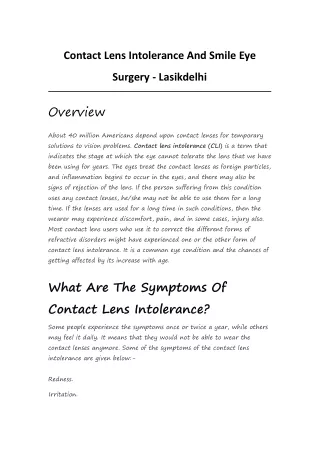 Contact Lens Intolerance And Smile Eye Surgery - Lasikdelhi