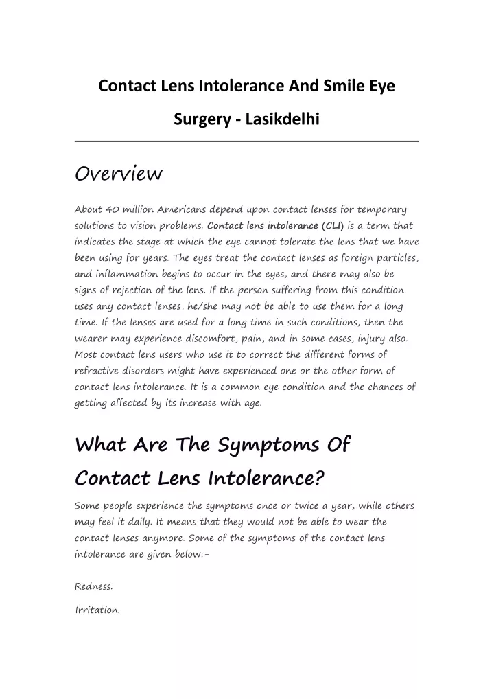 contact lens intolerance and smile eye