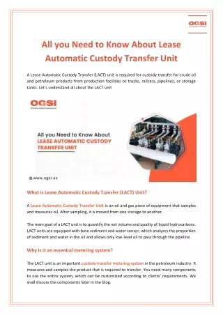 All you Need to Know About Lease Automatic Custody Transfer Unit
