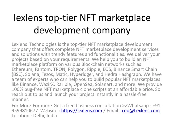 lexlens top tier nft marketplace development company