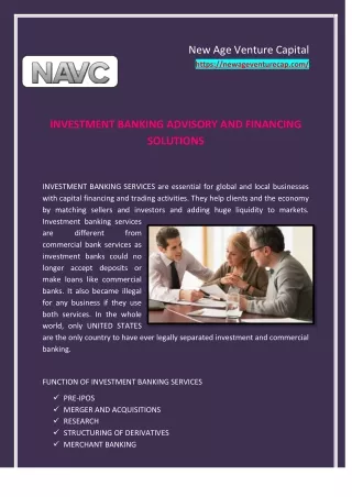 INVESTMENT BANKING ADVISORY AND FINANCING SOLUTIONS