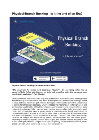 Physical Branch Banking - Is it the end of an Era