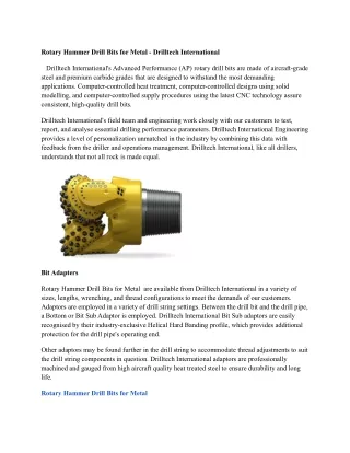 Rotary Hammer Drill Bits for Metal - Drilltech International