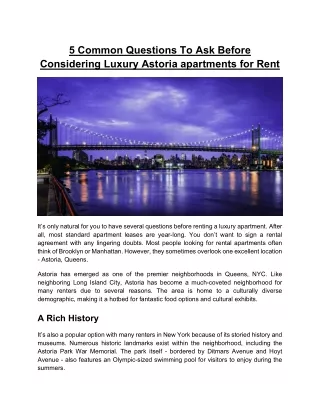 5 Common Questions To Ask Before Considering Luxury Astoria apartments for Rent