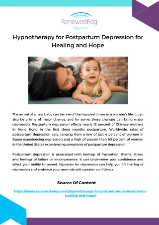 Hypnotherapy for Postpartum Depression for Healing and Hope