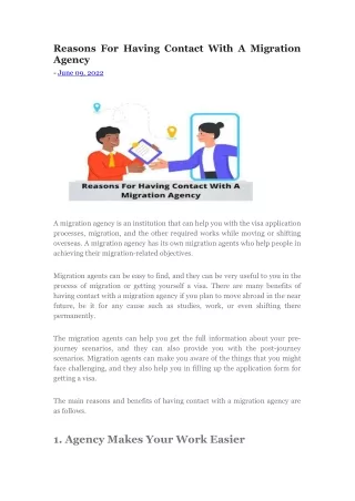 Reasons For Having Contact With A Migration Agency