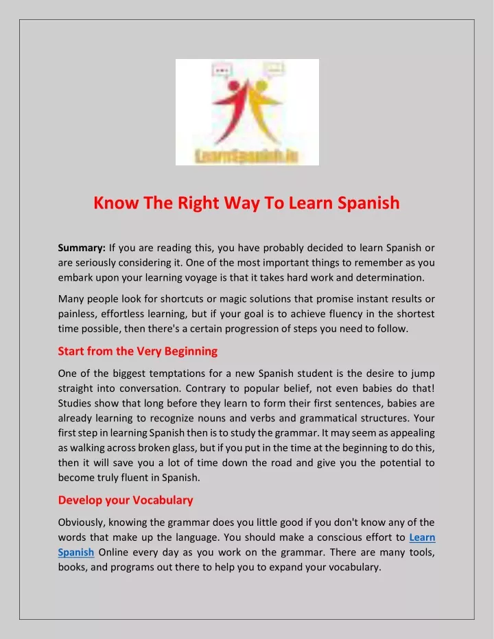 know the right way to learn spanish