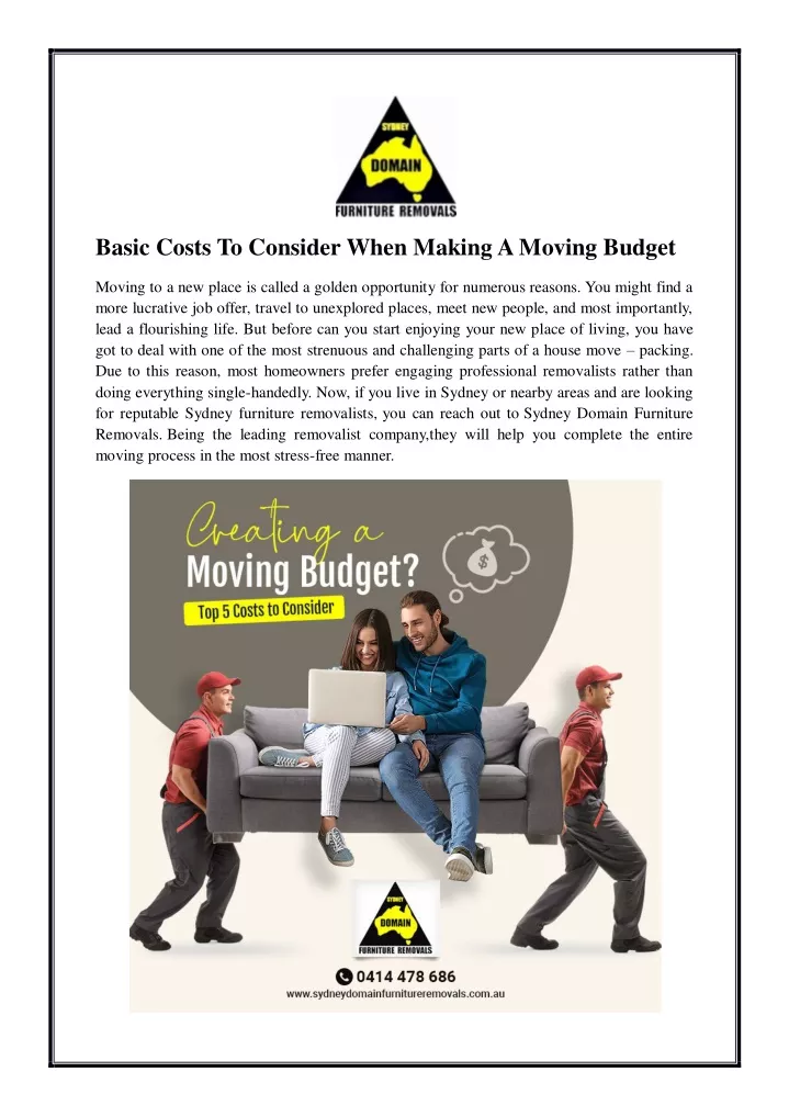 basic costs to consider when making a moving