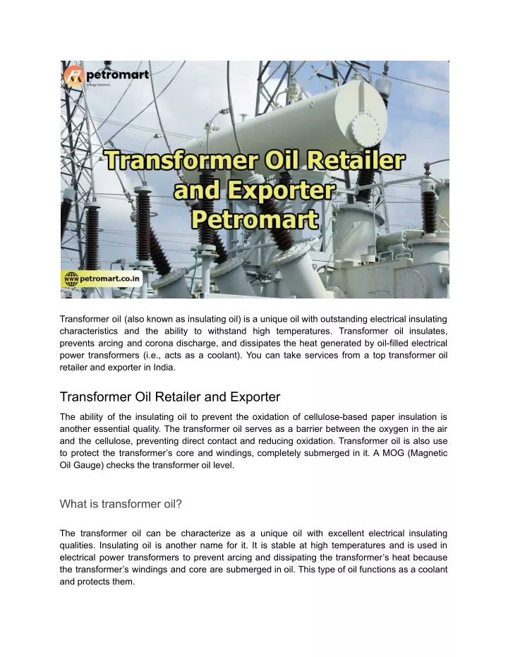 transformer oil also known as insulating