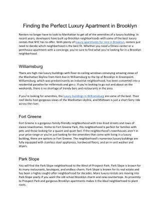 Finding the Perfect Luxury Apartment in Brooklyn