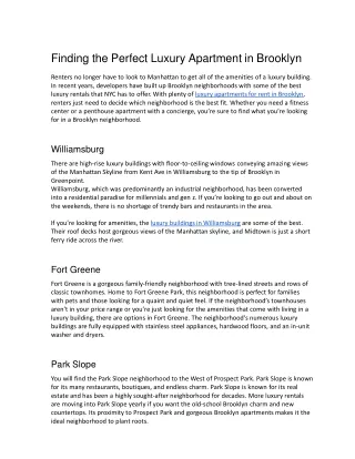 Finding the Perfect Luxury Apartment in Brooklyn